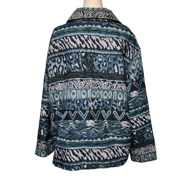 Indigo Moon Size 2X Jacket Tapestry Brocade Blues Boho Tribal Print Art To Wear - Picture 3 of 6